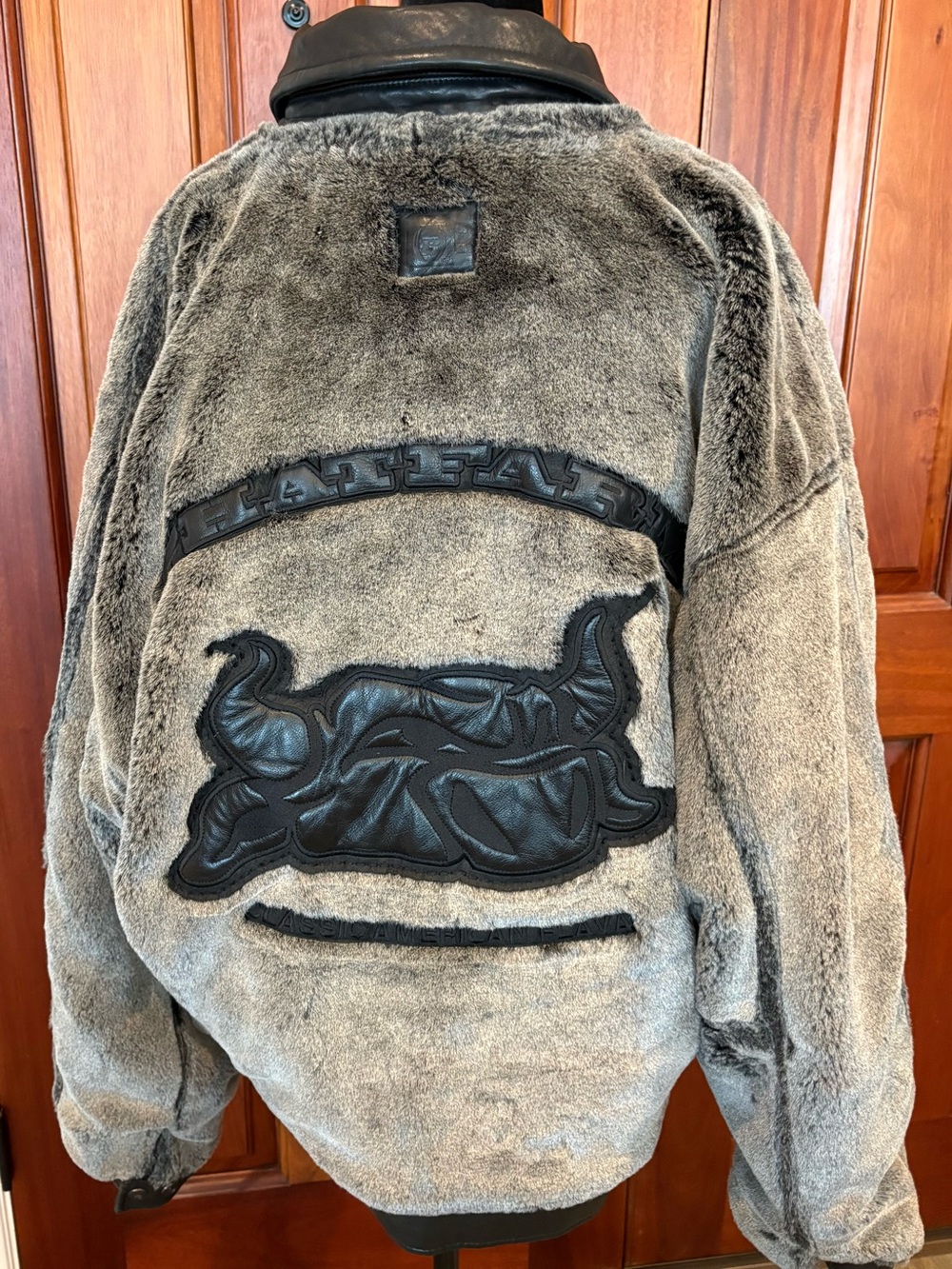 Phat Farm Vintage 90s Leather Jacket y2k Bomber Faux Fur Collar Reversible 2XL